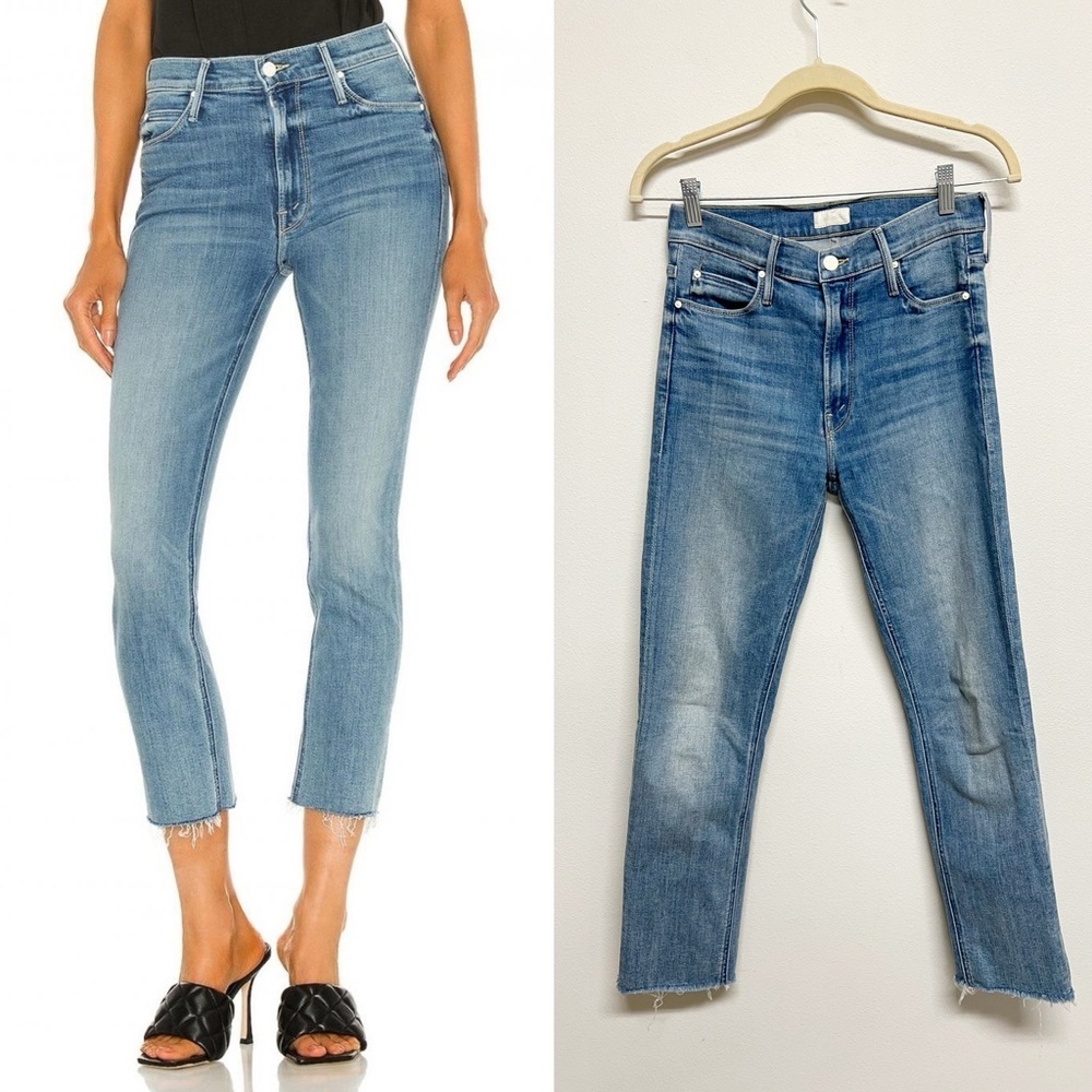 Mother Womens Light Wash Blowing Kisses The Mid Rise Dazzler Crop Fray Jean